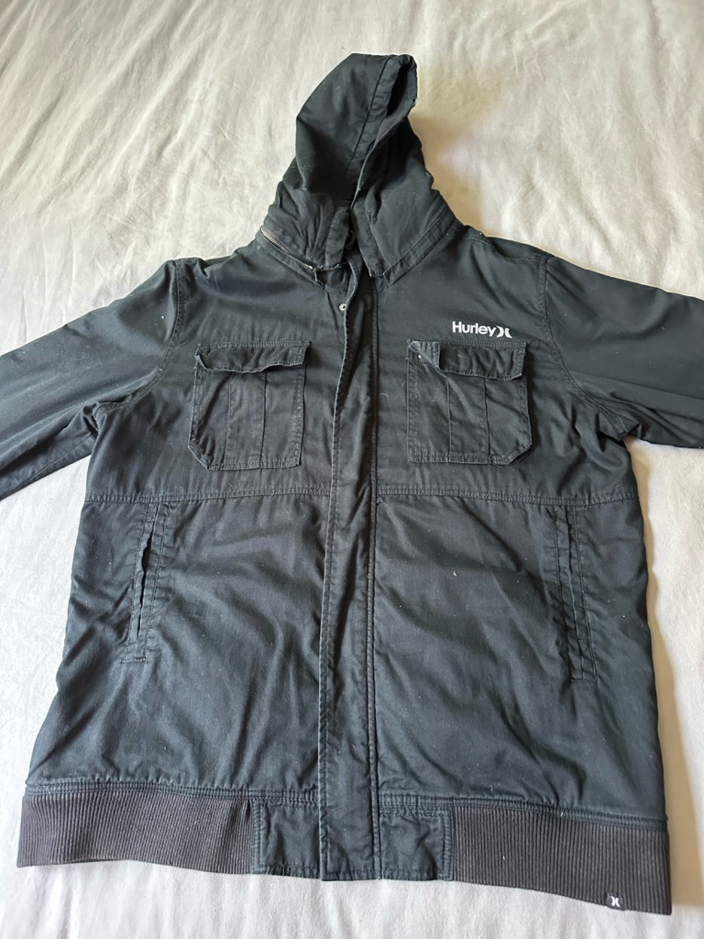 Hurley Black Hooded Military-Style Field Jacket